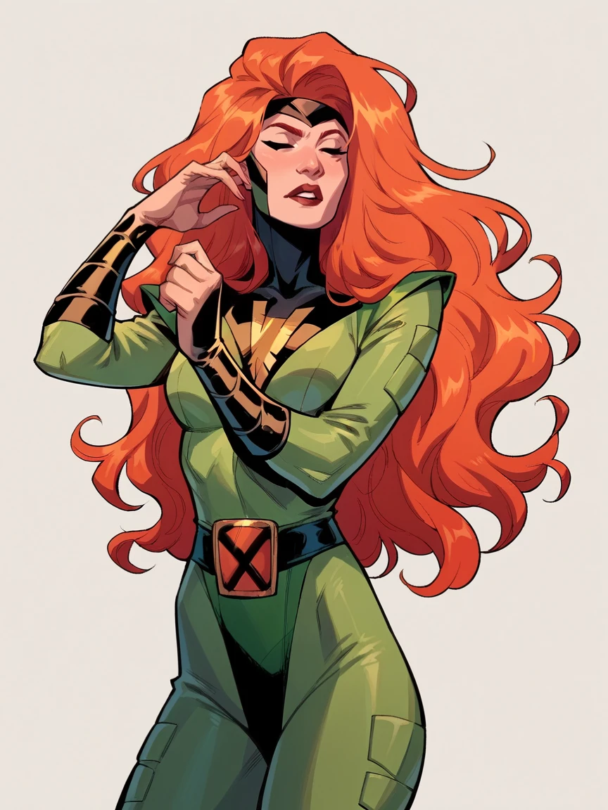 score_9, score_8_up, score_7_up, score_6_up, score_5_up,   <lora:JeanGreyXLP:1> jean grey, 1girl, long hair, orange hair, green bodysuit