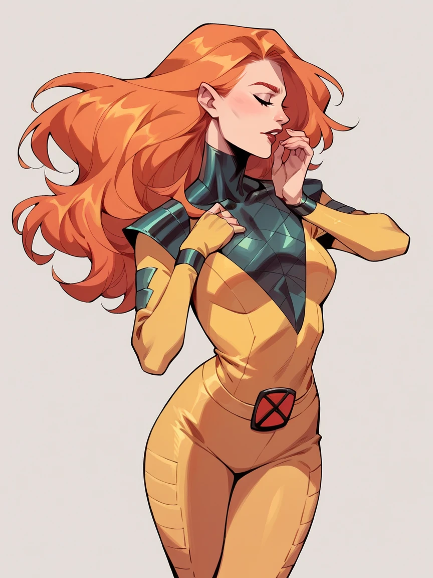 score_9, score_8_up, score_7_up, score_6_up, score_5_up,   <lora:JeanGreyXLP:1> jean grey, 1girl, long hair, orange hair, yellow bodysuit