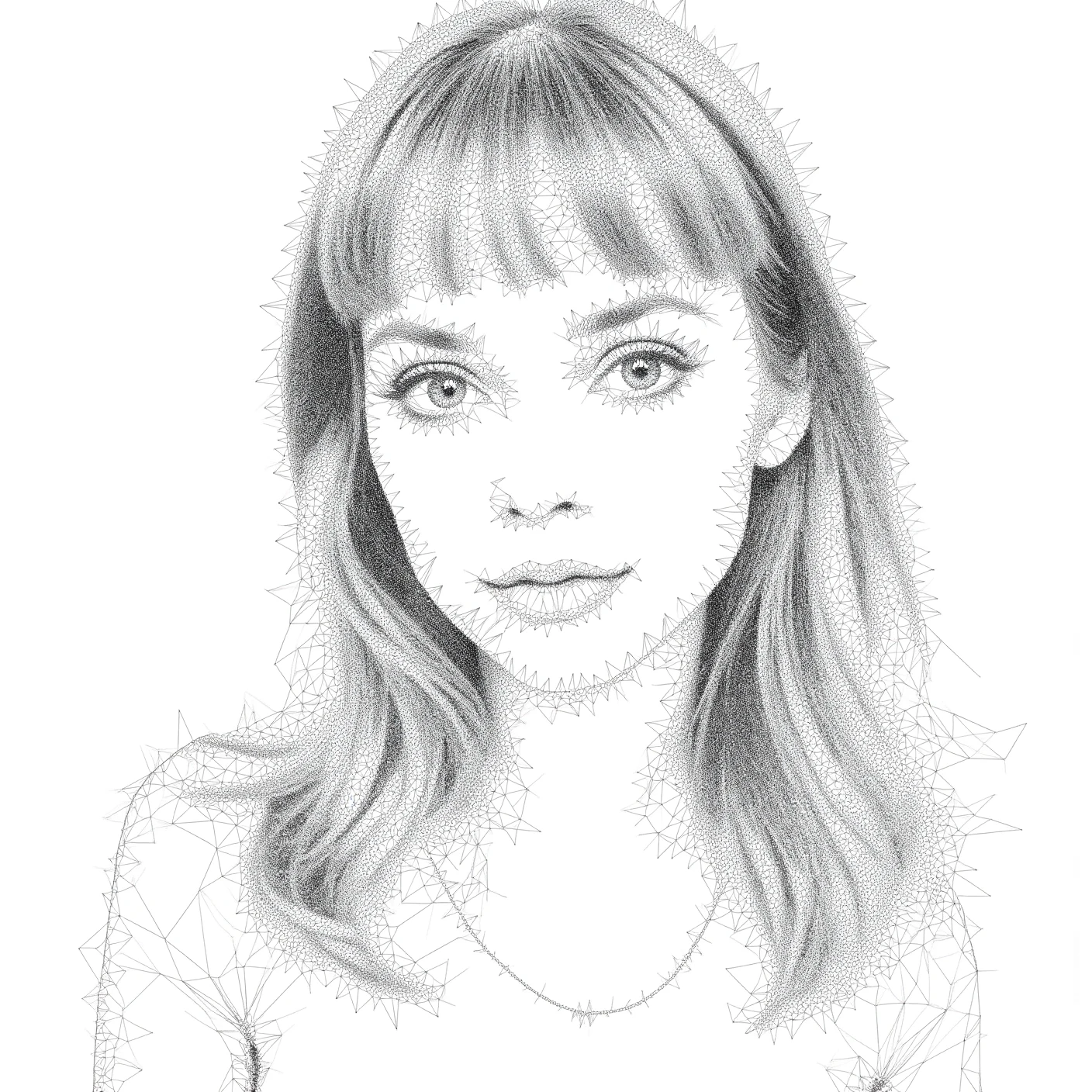 line art, a detailed portrait of a cute girl