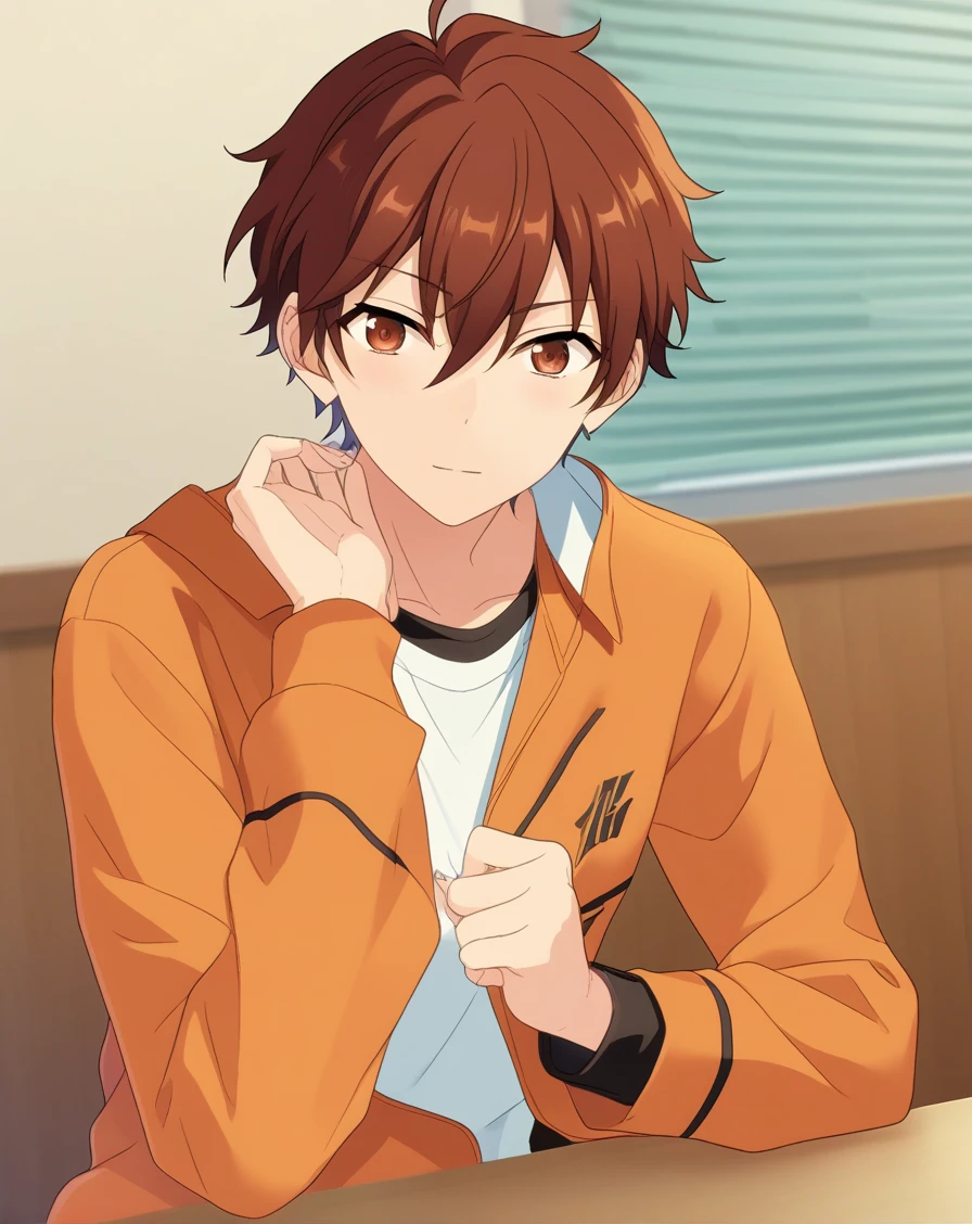 score_9, score_8_up, score_7_up, source_anime, anime screencap, depth of field, rating_safe, BREAK,
1boy, solo, yaoi, male focus,
looking at viewer, facing viewer, portrait, face focus,
morisawa chiaki,brown eyes,
indoors, <lora:Ensemble_Stars_Characters_LoRA:1>