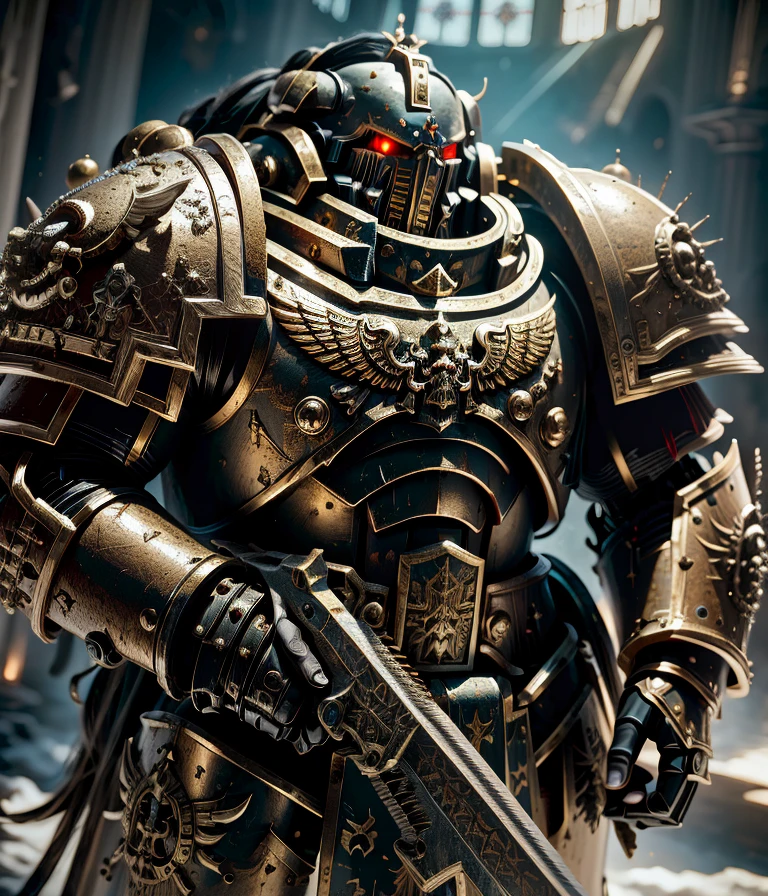 best quality,masterpiece,highly detailed,ultra-detailed, <lora:neg9V2_last:0.7>warhammer40k, æ°é40k, armor, shoulder armor, pauldrons, weapon, power armor, holding weapon, holding, gauntlets <lora:warhammer40k:1>