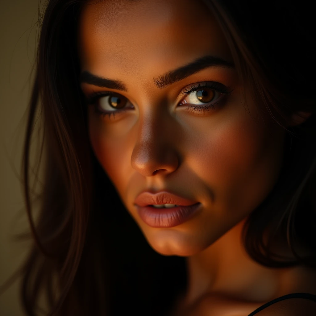 UHD, 4k, ultra detailed, cinematic, a photograph of  <lora:skin tone style v1:1>
A cinematic Bronze tan tanning skin tone shot of a woman with a brown eye and a black top, movie themed style, sharp, detailed, epic cinematic photorealism style, artistic creative style, dramatic cinematic light style, cinematic color style, skin tone style, Bronze skin tone style, solo, 1boy, brown eyes, male focus, lips, portrait, close-up, realistic, 1girl, looking at viewer, brown hair, black hair, parted lips, eyelashes, thick eyebrows, nose, photorealistic, closeup, epic, beautiful lighting, inpsiring