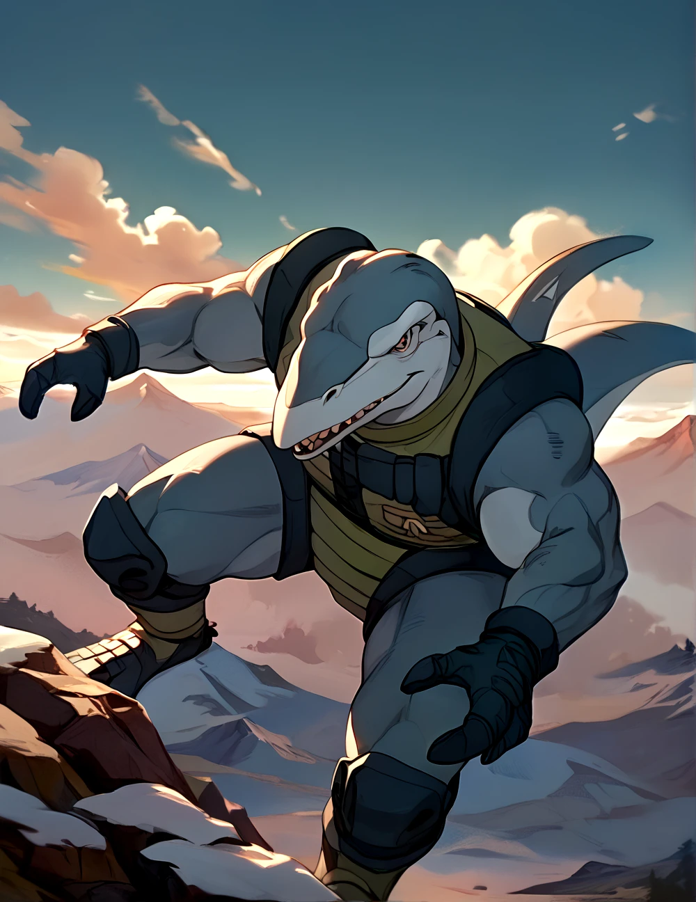 score_9, score_8_up, score_7_up,
<lora:Ichy_(Dinosaucers)_(Pony)_(AD):1> Ichy, Dinosaucers, dinosaur, muscular, back fin, armor,
8K, In'ei, chiaroscuro, depth of field, volumetric lighting, clear_eyes,
perfect hands, perfect proportions, peak physical perfection, perfect male physique, impressive physique,
dynamic action pose, detailed anime background, nature, masterclass anime, dynamic lighting, photographic realism, grey skin, smooth skin,
BREAK zPDXL, ponyxl,