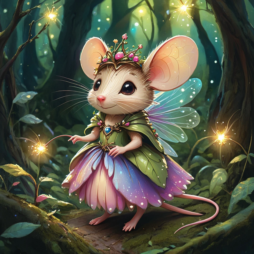 <lora:MazesMiceSDXL:1> MazesAndMice, A fairy mouse princess in a bright magical forest