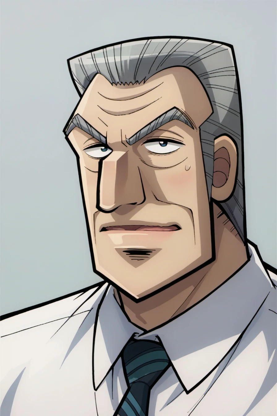 score_9, score_8_up, score_7_up, socre_cartoon,1boy,solo old, old man,tonegawaxx,grey hair,white shirt,necktie,simple background