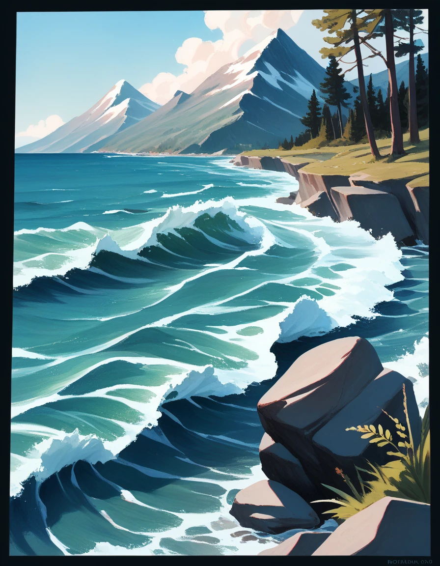 score_9, score_8_up, score_7_up, score_6_up, painting, MTGr3b3cc4, water, tree, no humans, ocean, traditional media, rock, mountain, waves, <lora:MTGr3b3cc4-pony:1>