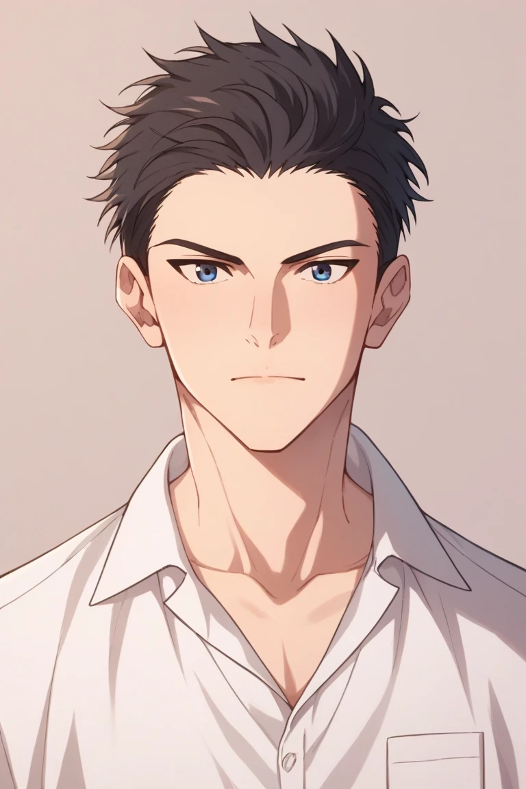 score_9, score_8_up, score_7_up, score_6_up, score_5_up, score_4_up, source_anime, BREAK,rating_safe,riku momosaki,dark blue eyes,1boy,solo,male focus,white shirt,collared shirt,short sleeves,portrait,looking at viewer