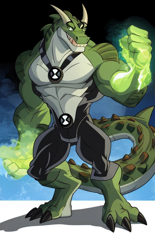 <lora:ben10-03:1> ben10,   gator, crocodile,multiple arms, breathing fire, minitaur, bull,  anthro, shark, masterpiece, best quality