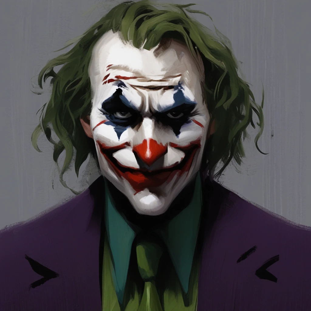 Abstract painted portrait of The Joker. Harsh brushstrokes, abstract background,