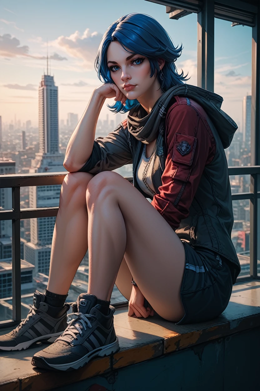 score_9, score_8_up, score_7_up, score_6_up
<lora:BLAthena:0.8>
BLAthena, 1girl, blue hair, blue eyes, looking at viewer, sitting on a windowsill, one leg bent, one hand resting on the knee, city skyline at dusk in the background, moody and reflective ambiance