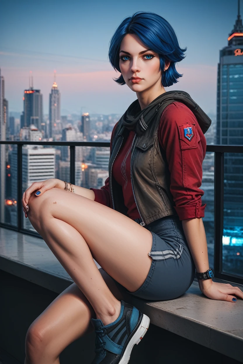 score_9, score_8_up, score_7_up, score_6_up
<lora:BLAthena:0.8>
BLAthena, 1girl, blue hair, blue eyes, short hair, looking at viewer, sitting on a windowsill, one leg bent, one hand resting on the knee, city skyline at dusk in the background, moody and reflective ambiance