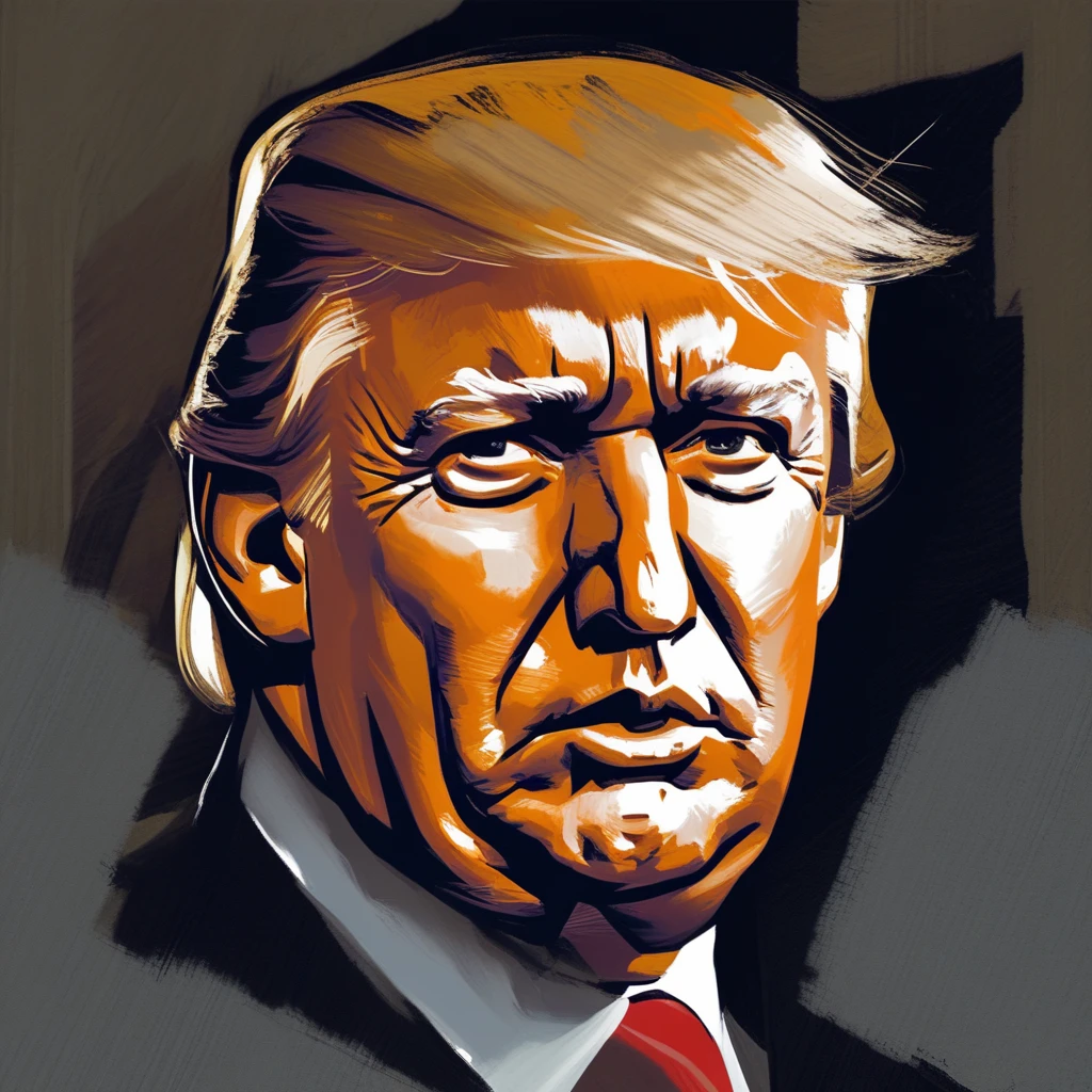 Abstract painted portrait of Donald Trump. Harsh brushstrokes, abstract background,