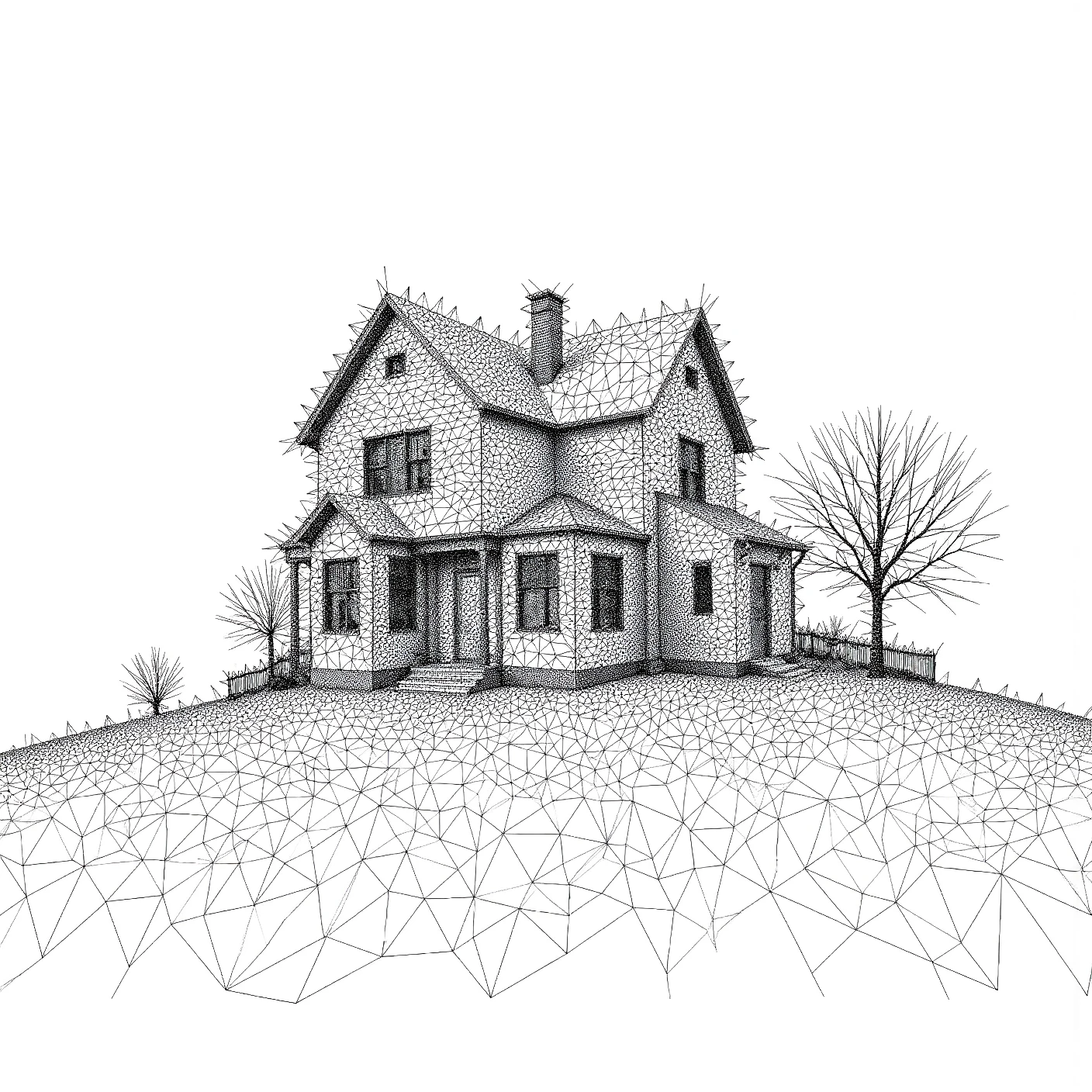 line art, a strange house