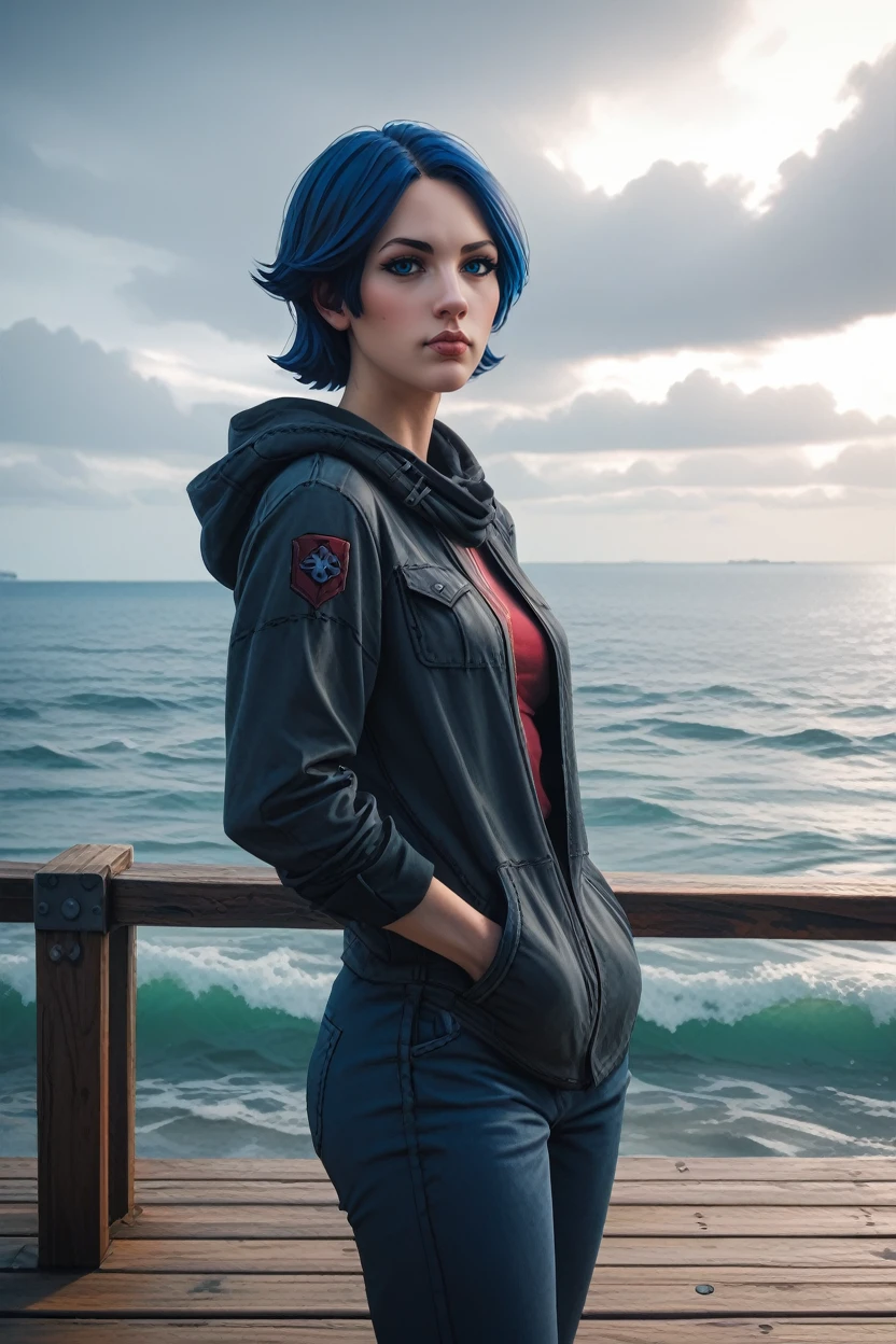 score_9, score_8_up, score_7_up, score_6_up
<lora:BLAthena:0.8>
BLAthena, 1girl, blue hair, blue eyes, short hair, looking at viewer, standing on a pier, looking out at the ocean, hands in pockets, overcast sky with hints of sunlight breaking through, calm and introspective atmosphere