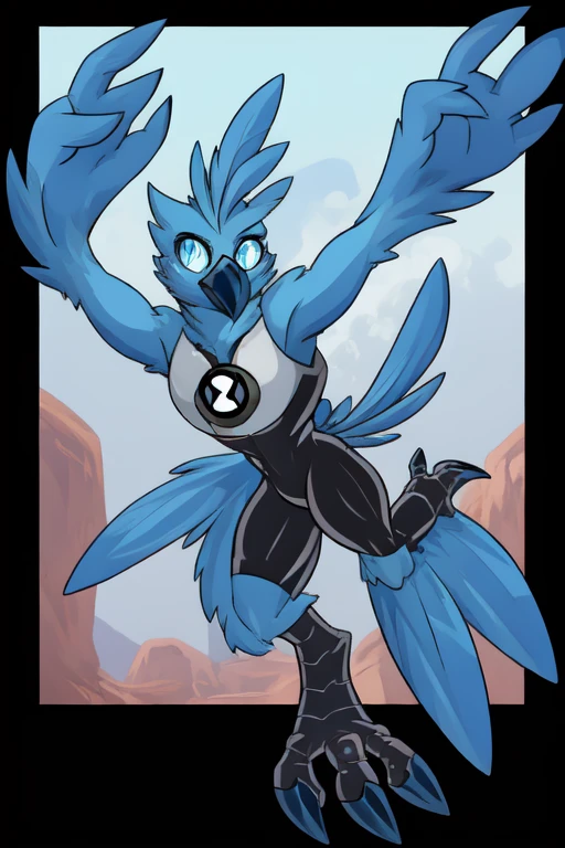 <lora:ben10-03:1> ben10,  <lora:Tweetfur_Deliberate:0.67> tweetfur asdf, bird, blue feathers, beak,, masterpiece, best quality