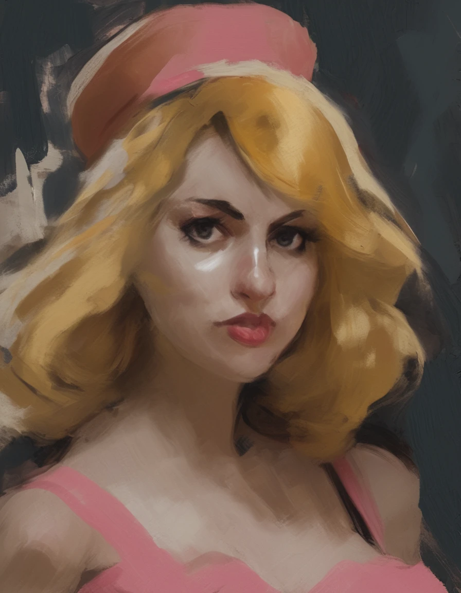 Abstract expressionist painted portrait of Princess Peach. Harsh brushstrokes, abstract background.  <lora:Disco_Elysium_Portrait_SDXL:1>