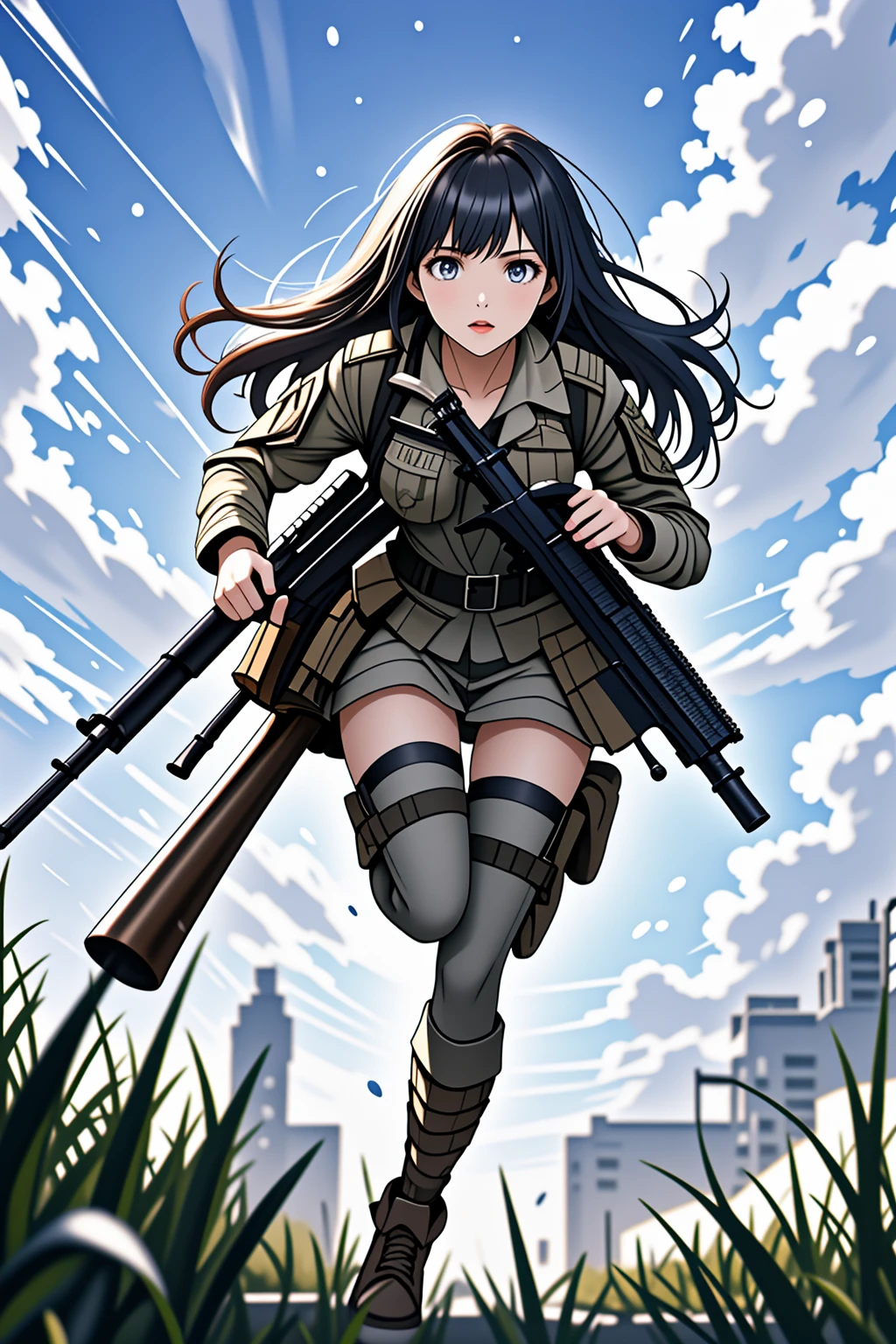 1girl, military, running with rifle, battlefield <lora:LCM_LoRA_Weights_SD15:1>