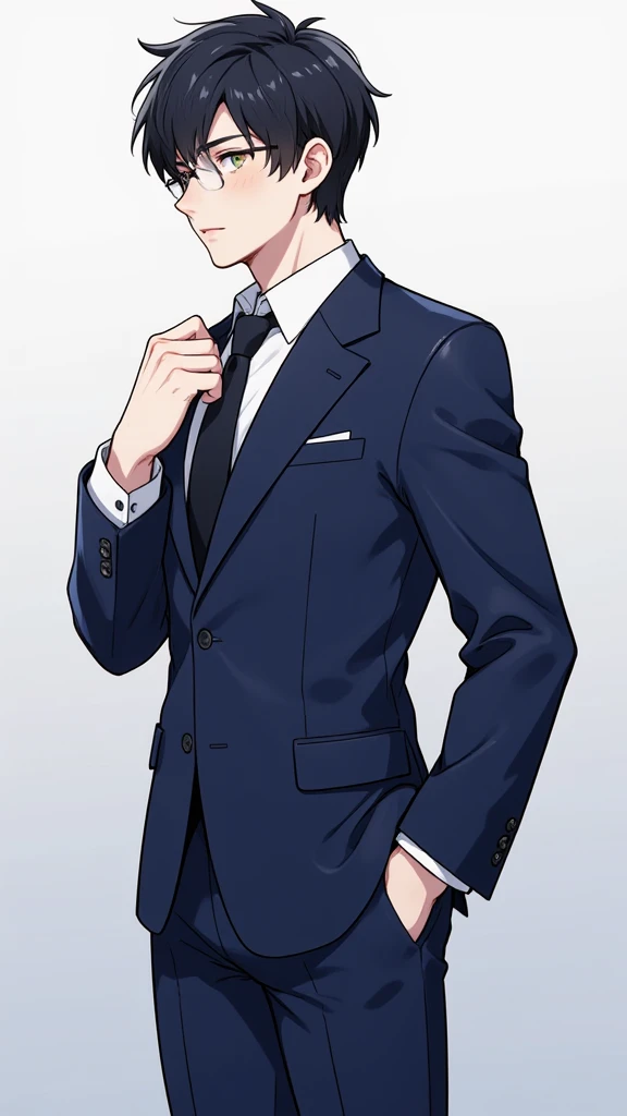 1boy,stand,full body,dark blue suit,glasses,handsome,