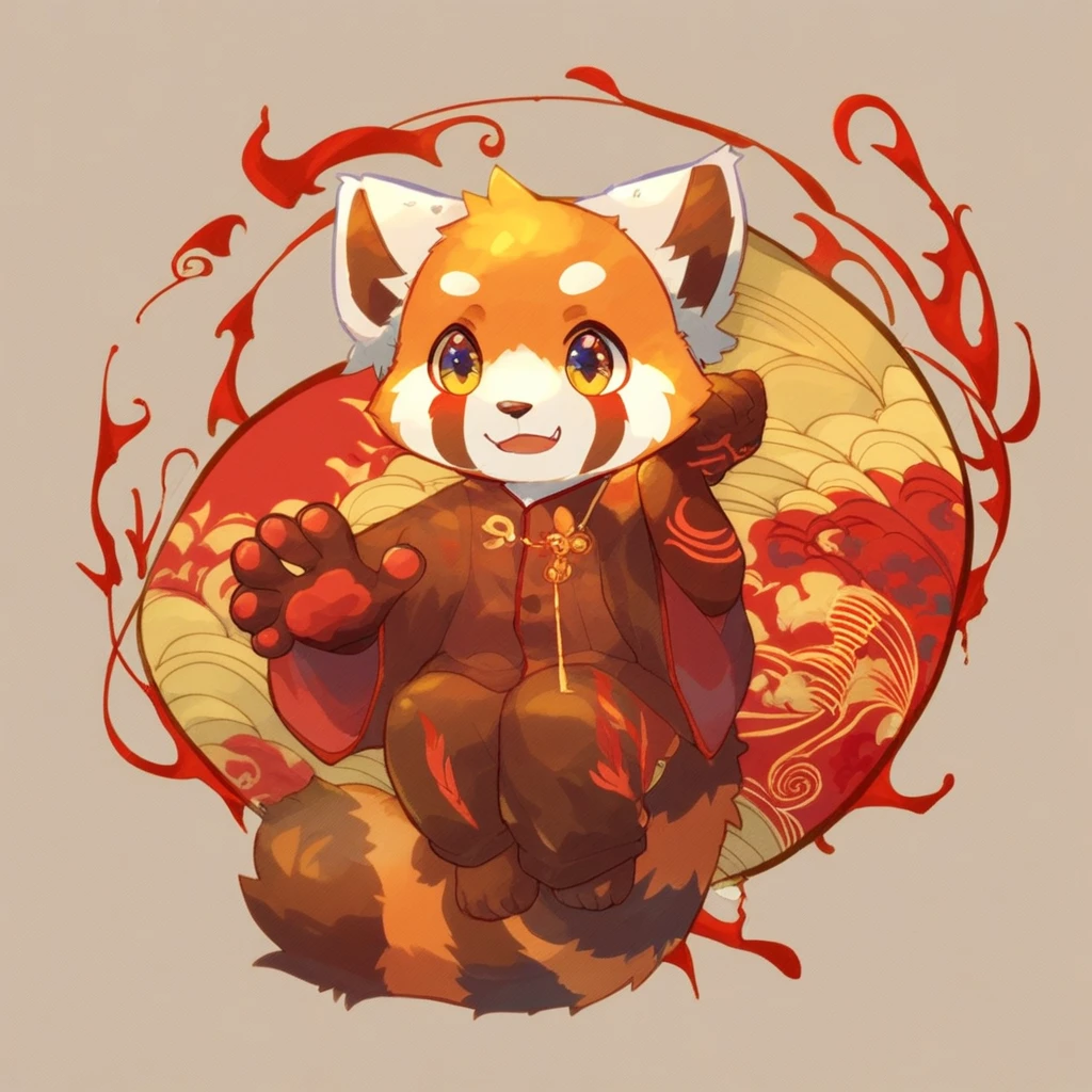 ((levelonerubili)), (nian, year, nexlv), furry, cute, red panda, male focus, solo, score_9, score_8_up, score_7_up, full body, digital art, highly detailed