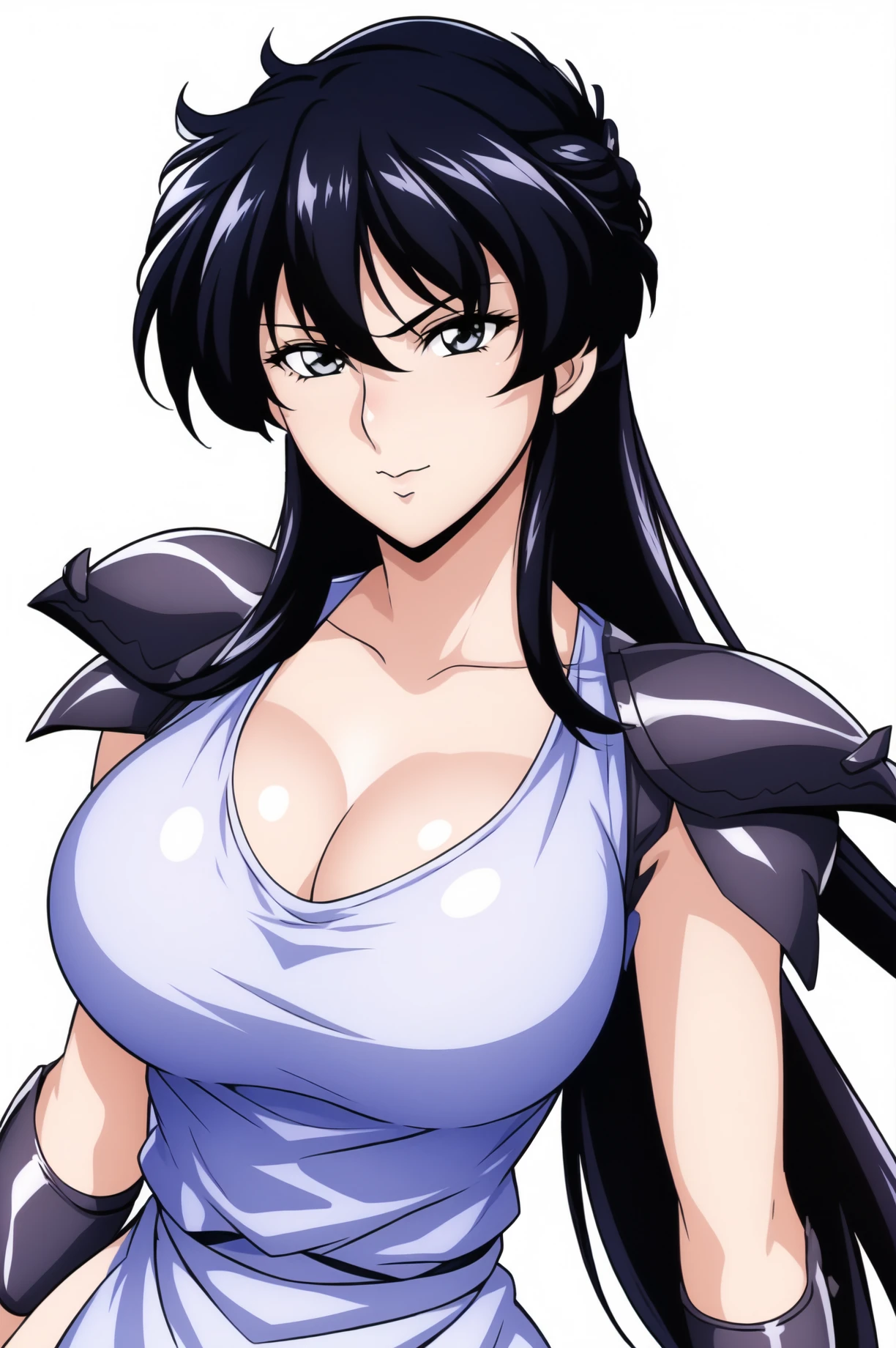 Simple Background,(White_Background:1.1),
dynamic pose,standing at attention,
Blue Dress, collarbone, cleavage, sleeveless, shoulder armors, black gloves, 
<lora:Reiko_DevilHunter-KK77-V1:0.7>,Reiko_DevilHunter,
black eyes, black hair,bangs,Long hair,
<lora:more_details:0.1>,<lora:NovelAI_YesMix5_KKStyle-KK77-Yes5-V1:0.3>,<lora:Oda_Non_Style2-KK77-Yes5-V1:0.3>,
1 girl, 20yo,Young female,Beautiful long legs,Beautiful body,
Beautiful Nose,Beautiful character design, perfect eyes, perfect face,expressive eyes,perfect balance,
looking at viewer,(Focus on her face),closed mouth, (innocent_big_eyes:1.0),(Light_Smile:0.3),
official art,extremely detailed CG unity 8k wallpaper, perfect lighting,Colorful, Bright_Front_face_Lighting,White skin,
(masterpiece:1.0),(best_quality:1.0), ultra high res,4K,ultra-detailed,
photography, 8K, HDR, highres, absurdres:1.2, Kodak portra 400, film grain, blurry background, bokeh:1.2, lens flare, (vibrant_color:1.2),professional photograph,
(Beautiful,large_Breasts:1.4), (beautiful_face:1.5),(narrow_waist),