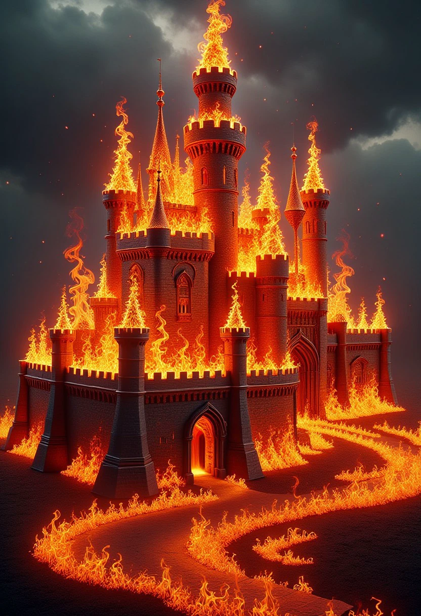 a castle made of flames