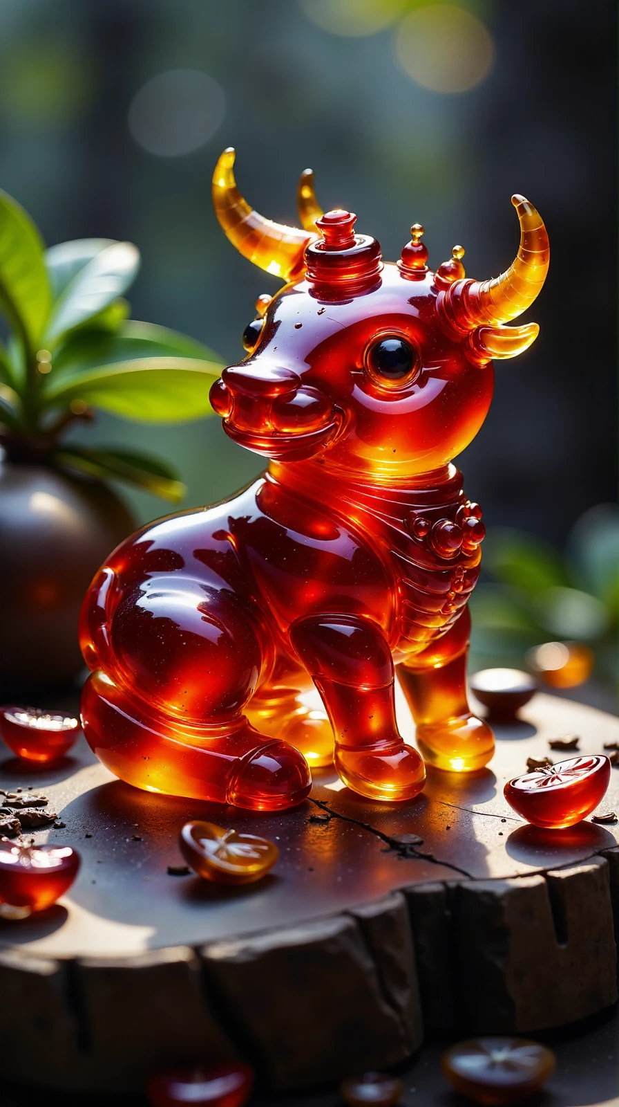 made out of Jelly, environmental portrait of "Minotaur Sureshot", 35mm lens, f/4, wider context, natural surroundings, <lora:flux-jellystyle:1>, fertile, holy, glowing, gorgeous, beautiful detailed supreme quality color intricate, magnificent, intricate, enchanted, cute, cinematic atmosphere