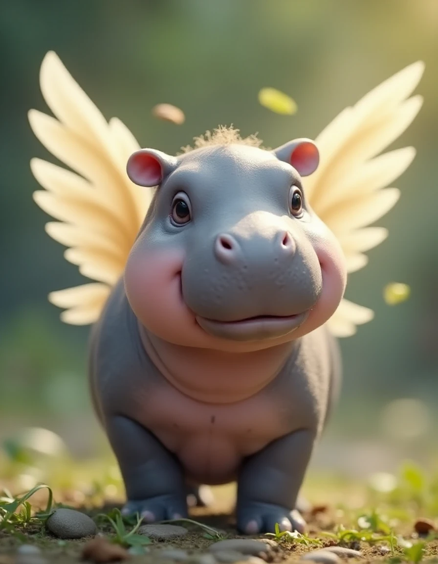 a cute fairy hippo with angel wings