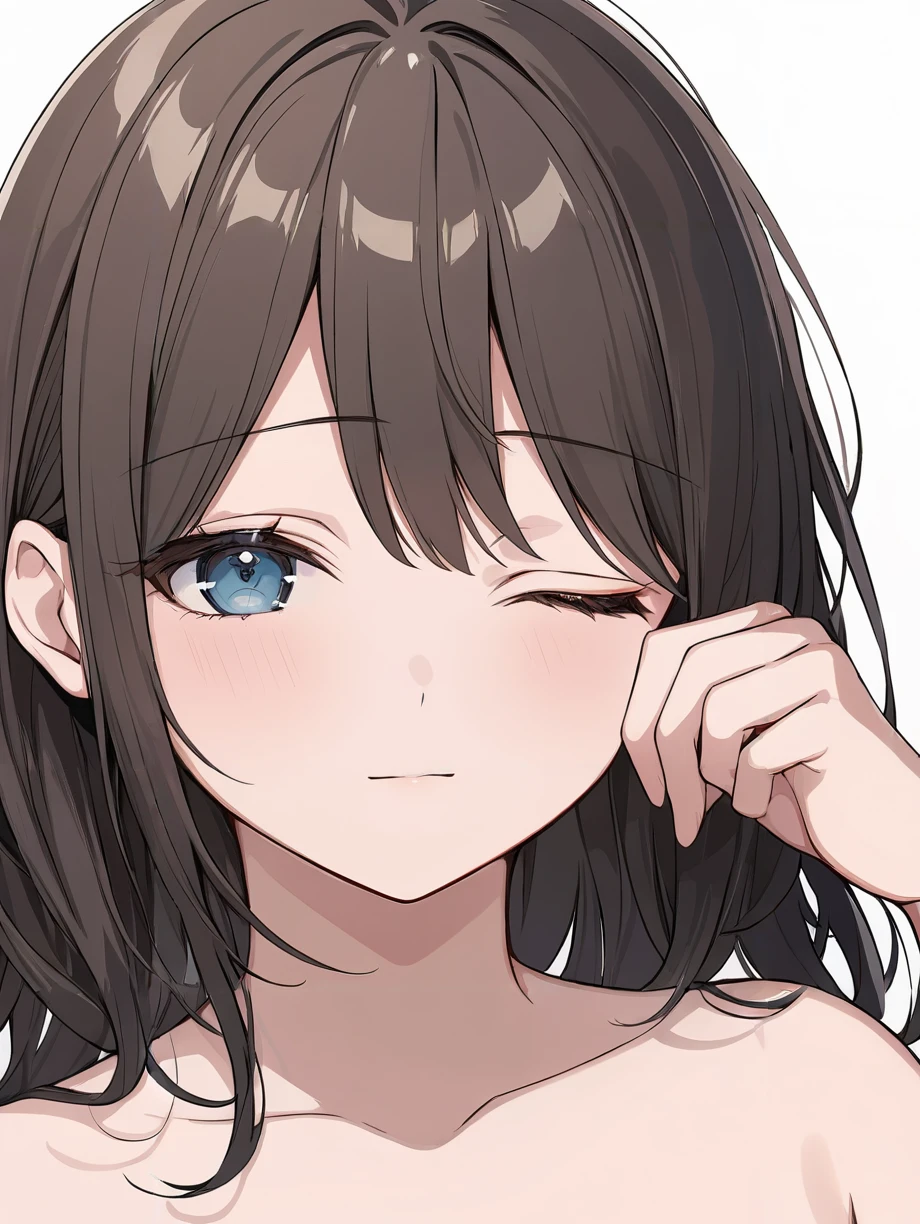 masterpiece,ultra-detailed,best quality,8K,illustration,cute face,clean skin ,shiny hair,girl,ultra-detailed-eyes,simple background, <lora:add-detail-xl:1>  <lora:rubbing eyes_XL_V1.0:0.8> rubbing eyes, one eye closed, sleepy