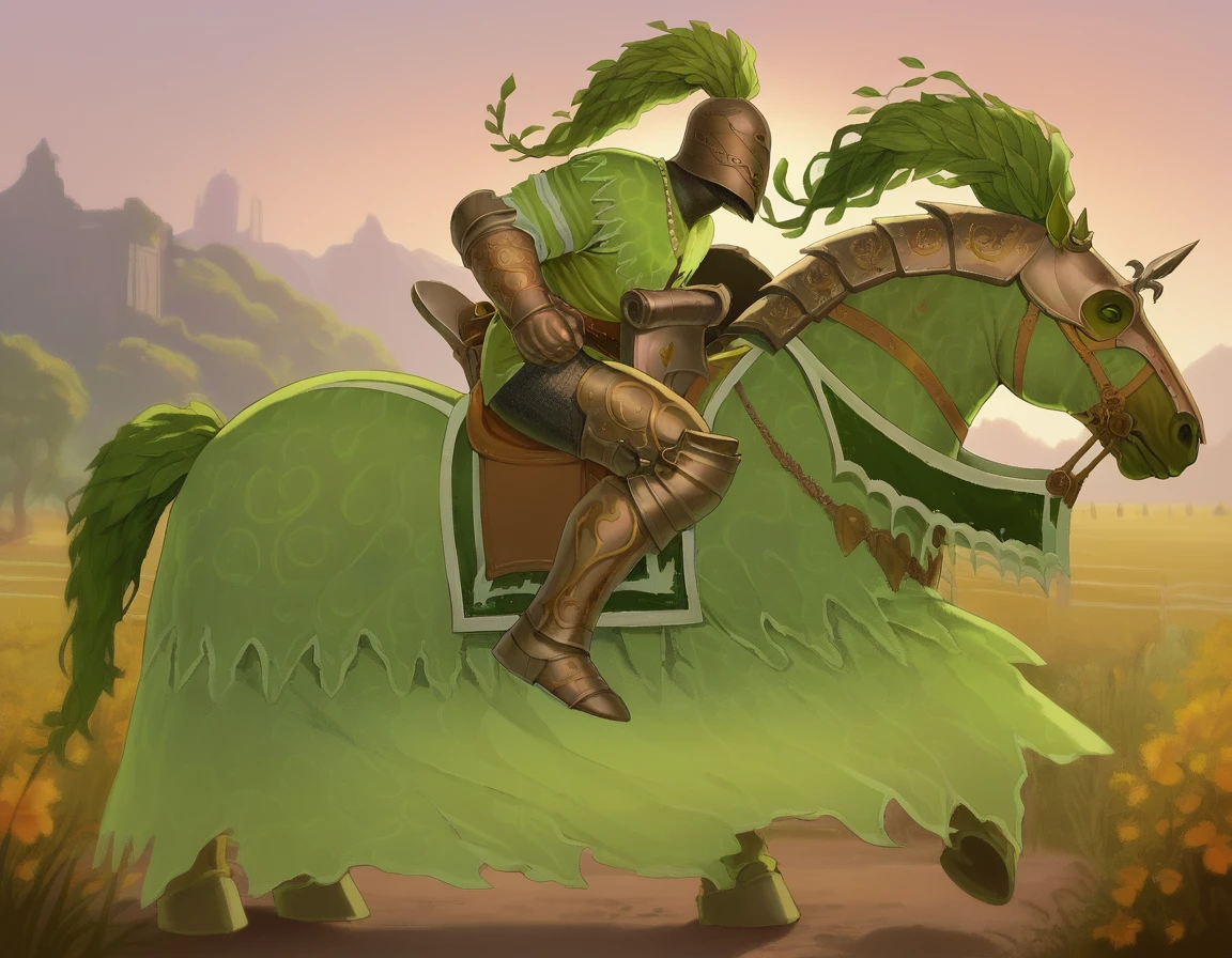 score_9, score_8_up, score_7_up, 2d, cartoon,
GreenKnight, armor, helmet, horseback riding, horse, full body,
 <lora:GreenKnight:0.8>