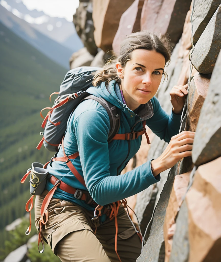 a professional absurdres sharp focus intricately detailed photograph portrait of (Amelia_Warner:1.1),climbing a rock wall in a remote mountainous area, 
 <lora:Amelia_Warner-SDXLe10:0.8> ,
<lora:pla1dsk1rt:0.7> pla1dsk1rt