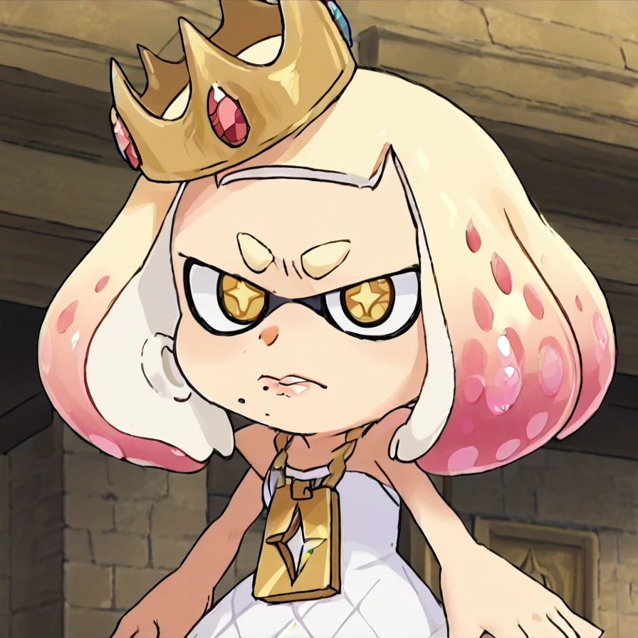 <lora:Hoshi_no_Kaabi_Style_Concept:1> hnkscreencap, fake screenshot
 <lora:Pearl_Splatoon:0.8> 1girl, crown, gold eyes, pearl_s, tentacle hair, mole under mouth, shoulder length cream tentacles with pink tips hair