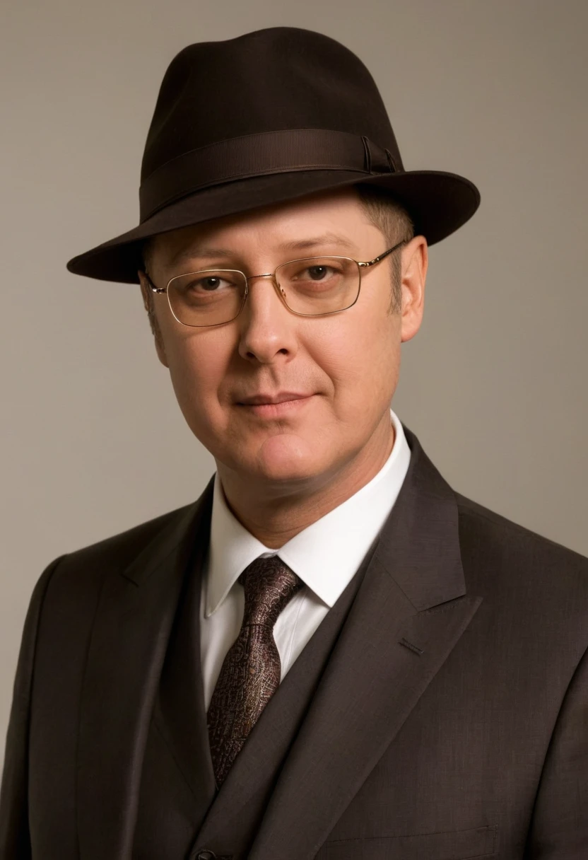 portrait,<lora:RR_SDXL:1>,raymond reddington,man,hat,glasses,suit,smirk,