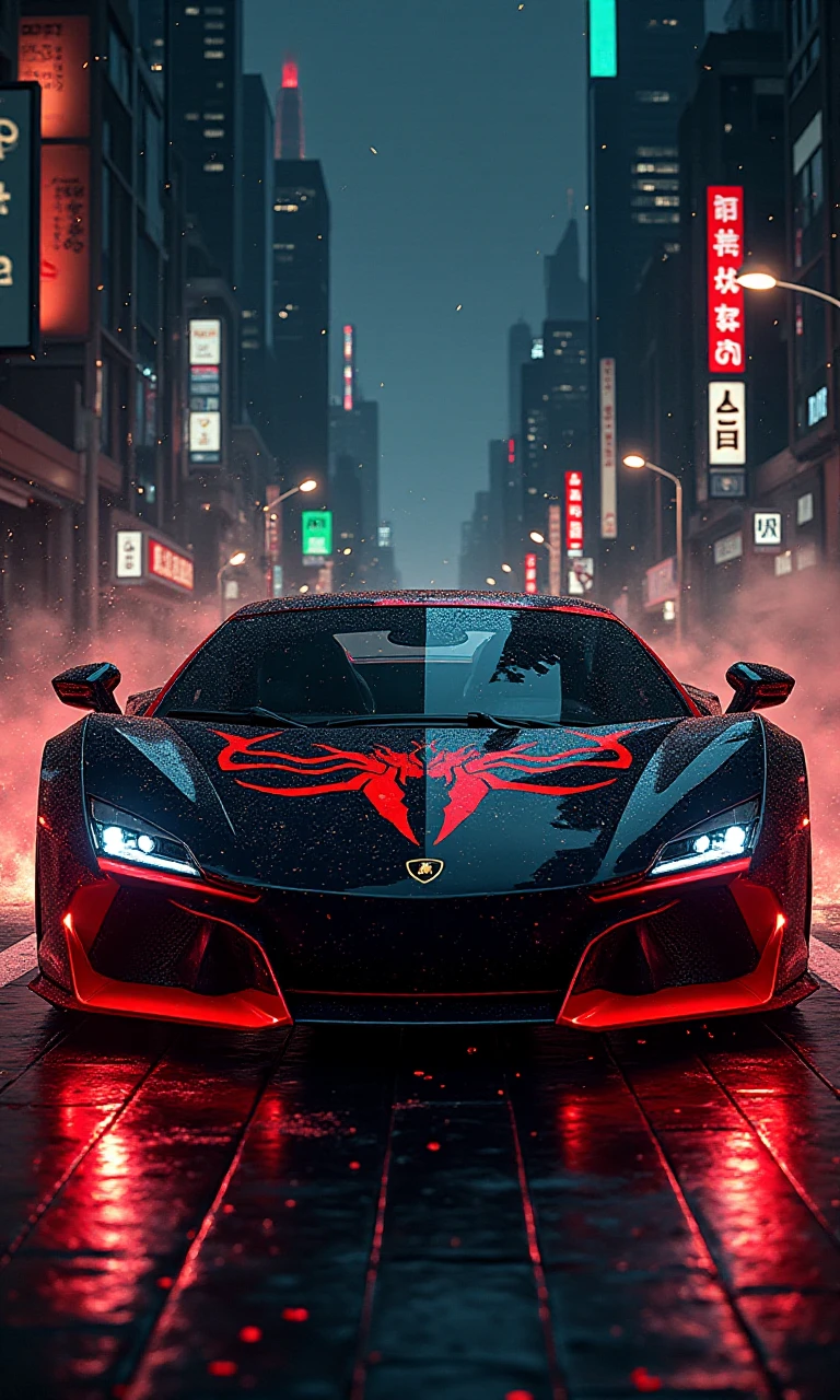 comic HDR photo of metropolis-themed Automotive advertisement style black and red spider modified modern Lamborghini . Sleek, dynamic, professional, commercial, vehicle-focused, high-resolution, highly detailed . urban, cityscape, skyscrapers, modern, futuristic, highly detailed, illustration, old canvas, particles, dark background, art by Earle Bergey, art by Steven DaLuz, art by Ignacio Zuloaga , inspired by Tim and Greg Hildebrandt, style of luis royo, High dynamic range, vivid, rich details, clear shadows and highlights, realistic, intense, enhanced contrast, highly detailed . graphic illustration, comic art, graphic novel art, vibrant, highly detailed