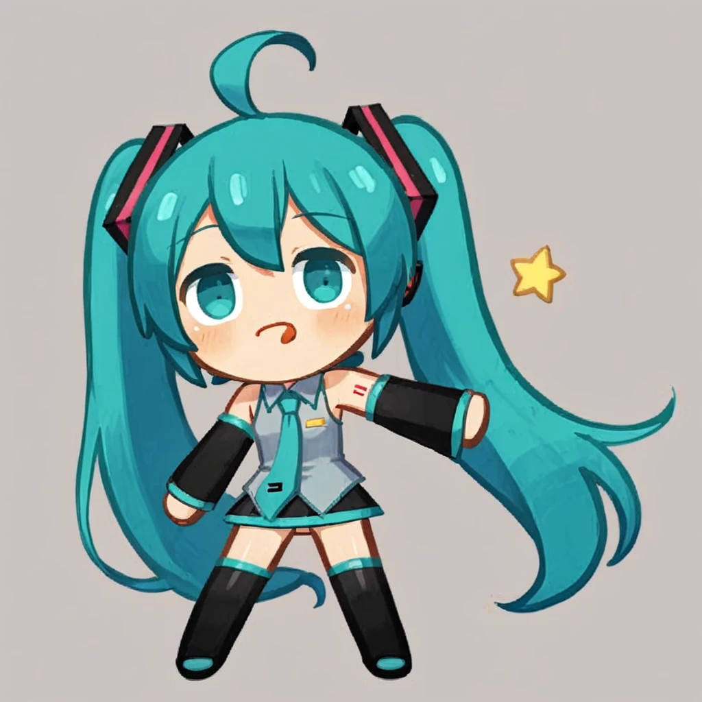 hatsune miku, twintails, blue hair, chibi,cookie_run, pose, official_art, solo