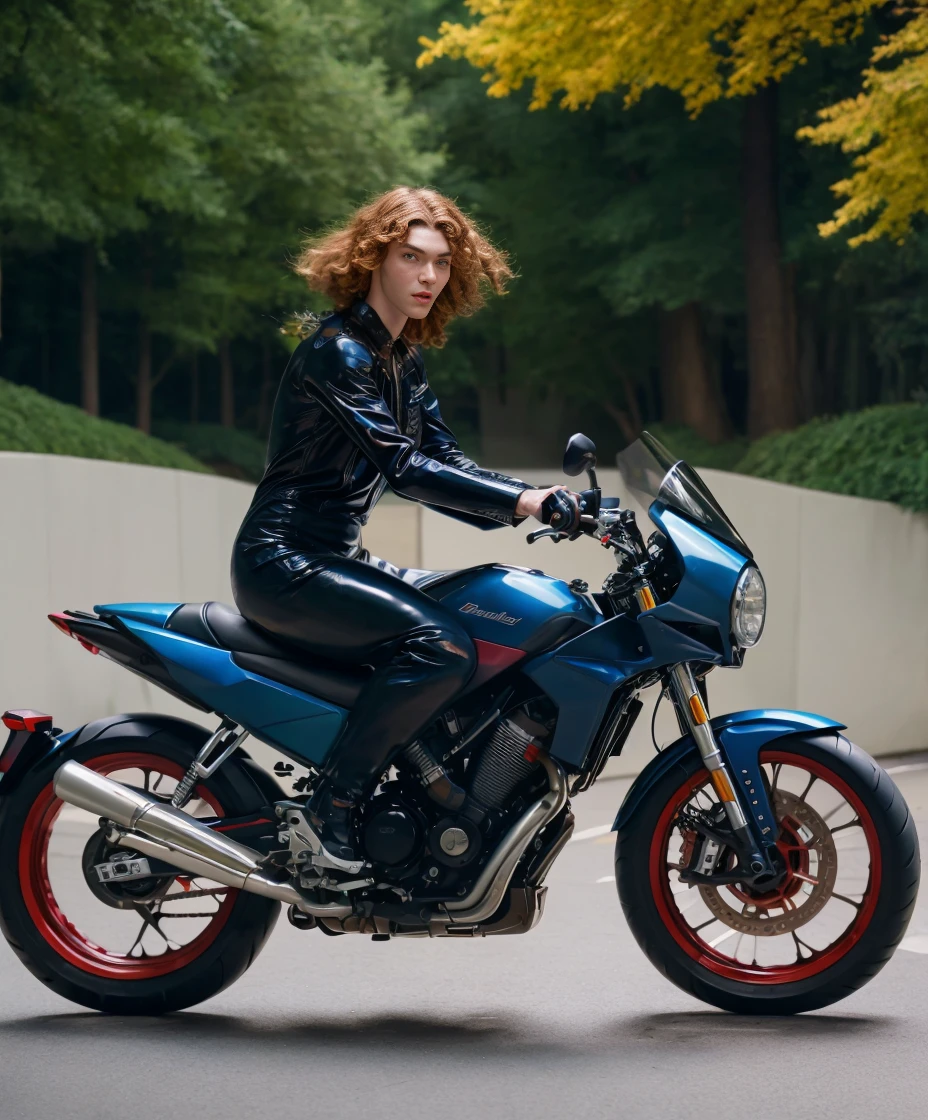 full color photo of sophie, decently clothed,   riding a motorbike, fashion, masterpiece <lora:Sophie:1>