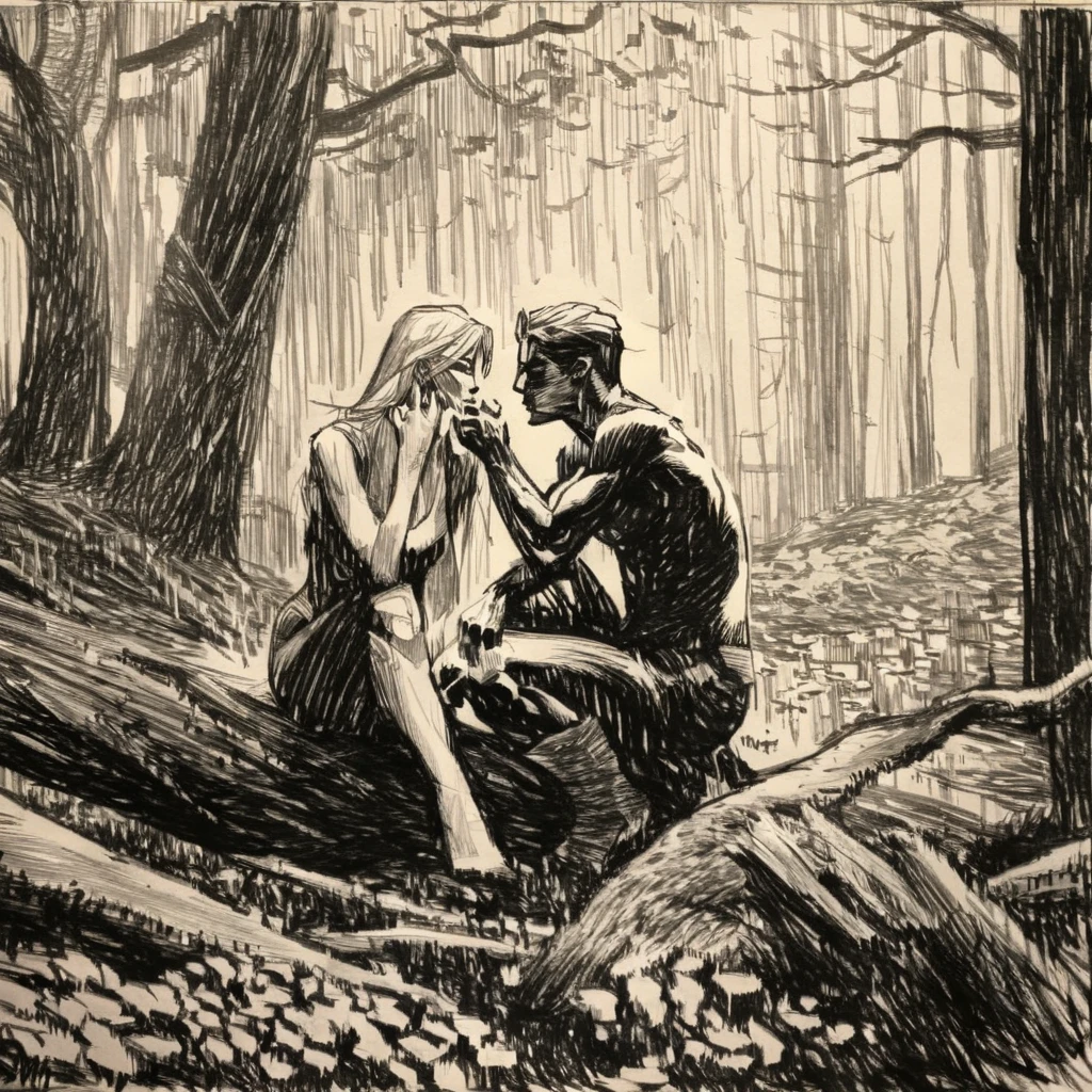 drawix17 lovers in forest<lora:drawix17:1>