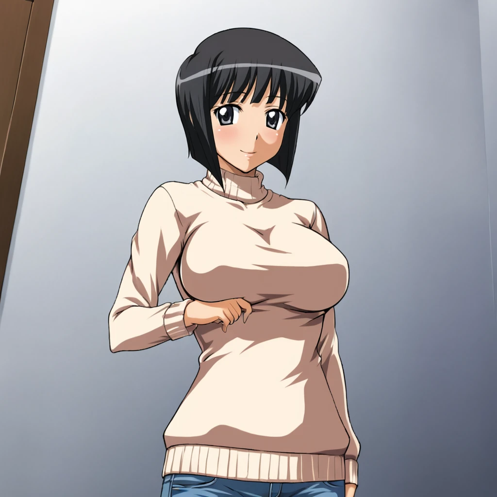 (squatting, floating hair, broad shoulders, little biceps, long belly, showing off, upper body view), wrestling arena with audience, (totally naked, totally naked, jeans with belt, nipples), ((thick arm)), , wrestling arena with audience, anime style, cute , beautiful , nice body, soft body, (hinata\(boruto\), (slender body), mature woman , big breasts, broad shoulders, off-shoulders, (totally naked, nipples, mile, closed mouth, pale skin, , smile, (dark blue hair color:1.1), wavy hair, floating hair, ((very short hair, hime cut، loose hair), big breasts, (perfect eyes, white sciera, bright eyes, white eyes, anime eyes)
