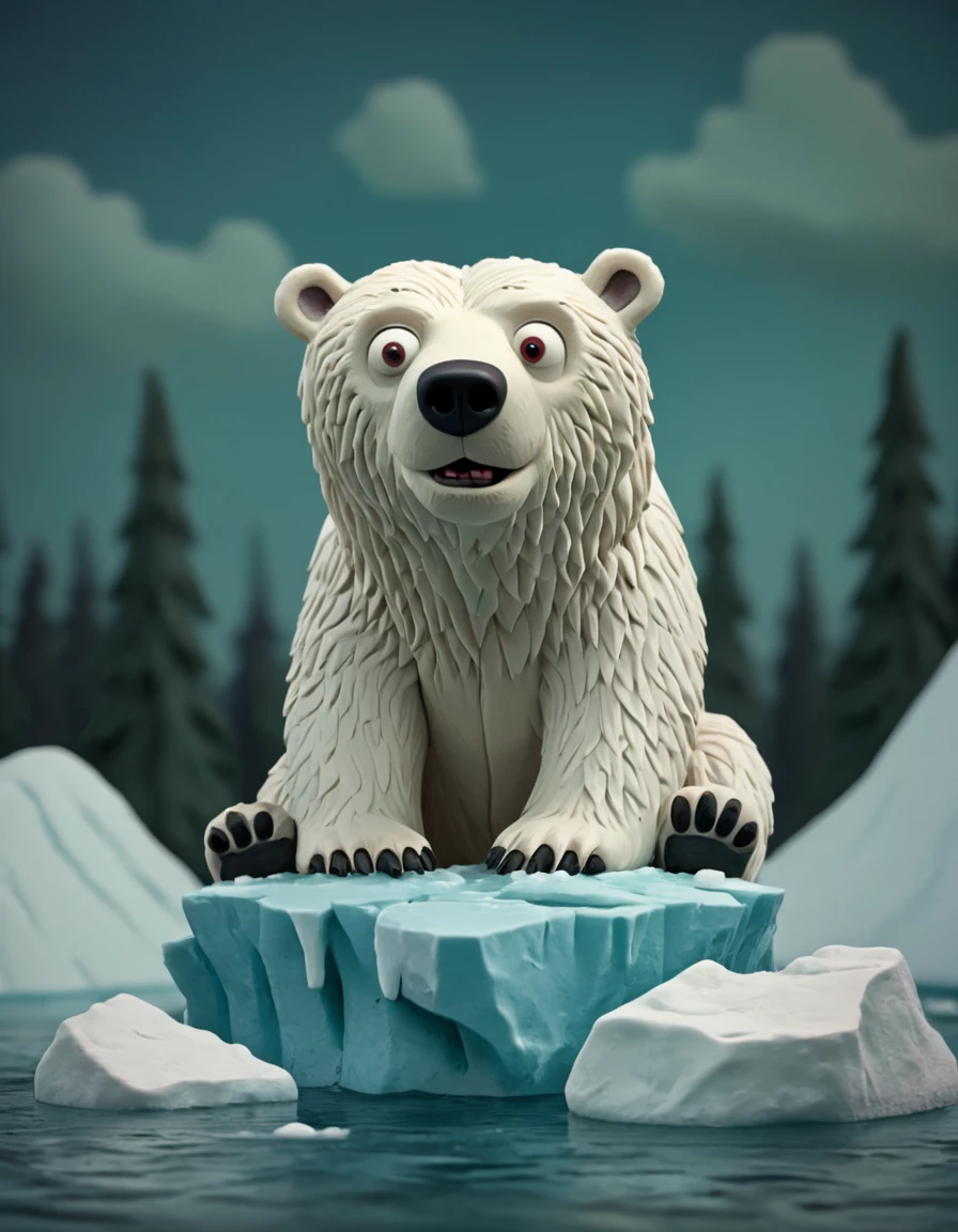 novuschroma51 style polar bear on an ice berg  claymation <lora:novuschroma51 style_claymation:1>