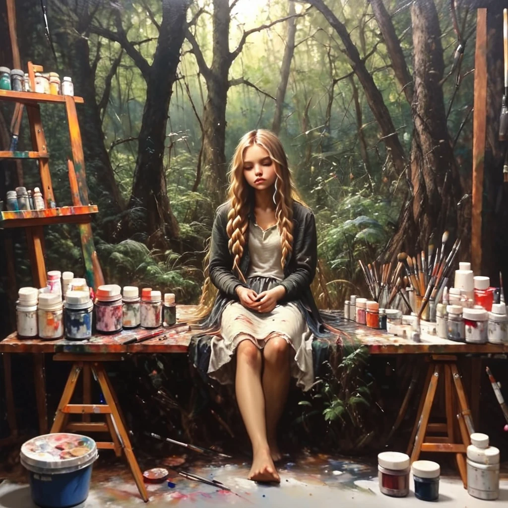 oneironartifex onefex a painting in a painting studio, girl, very detailed<lora:oneironartifex:1.2>