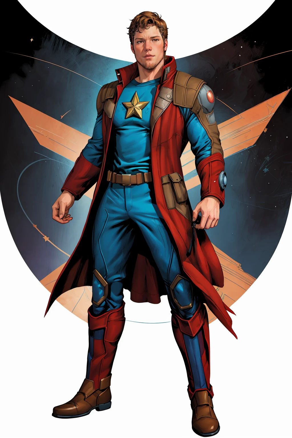 full body, comic illustration, jim-lee-style, <lora:sc_david_3_adam_epoch_6:0.8> scdavidperson, dressed as star-lord, marvel comics