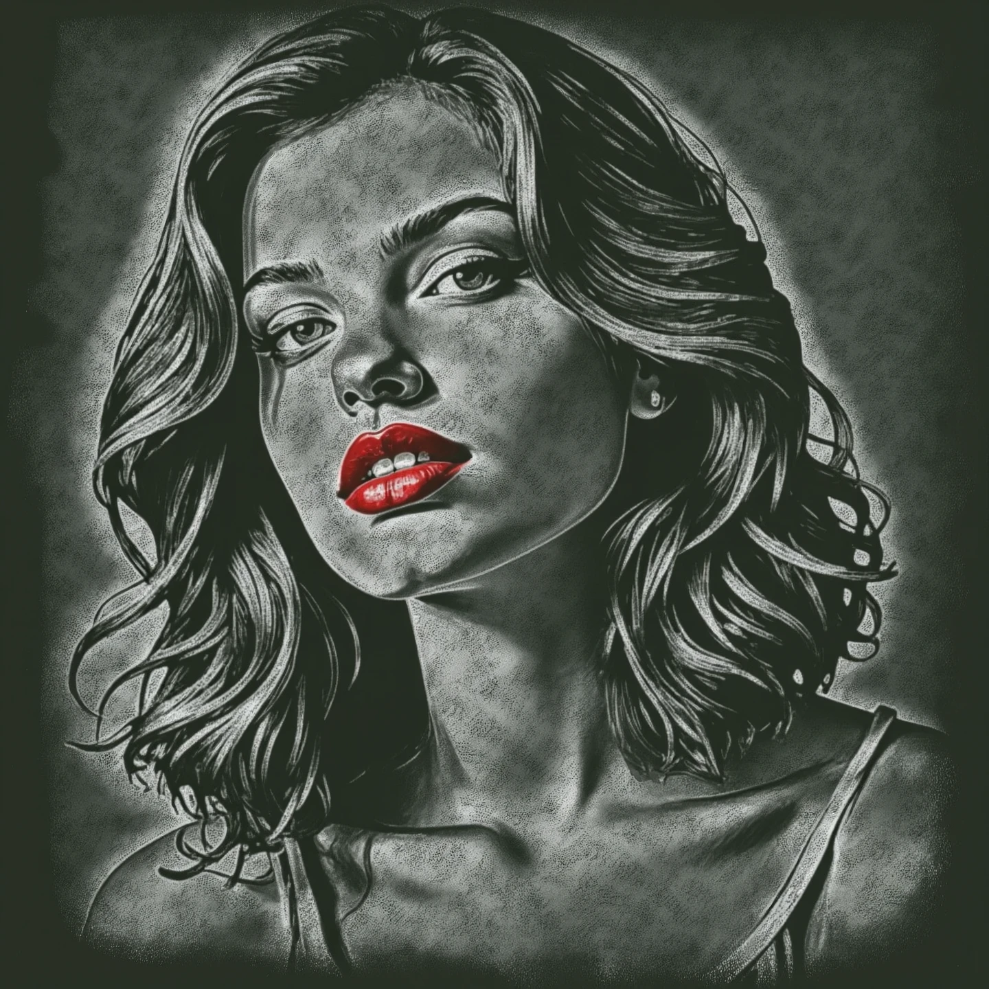 A pretty young woman. Red lips. Chiaroscuro.

Chalkboard drawing.

chlkbrdCE style