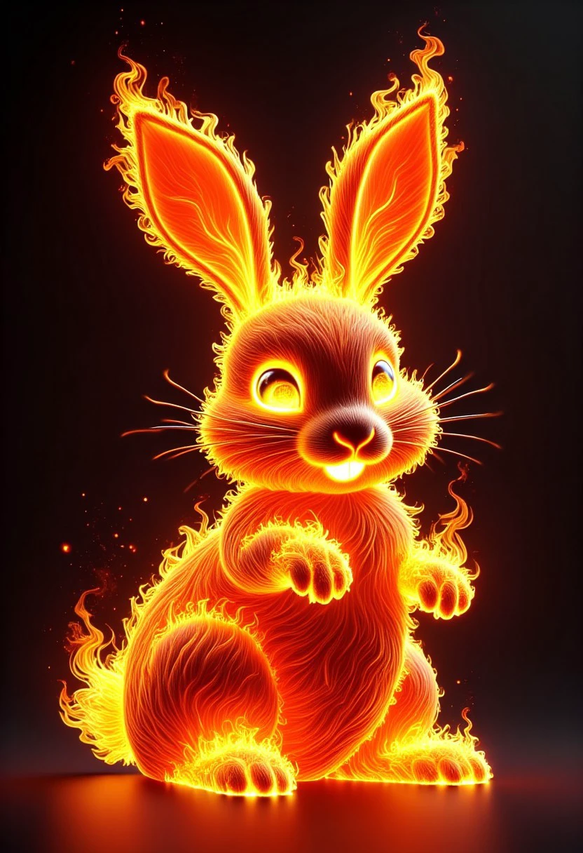 a cute bunny rabbit made of flames