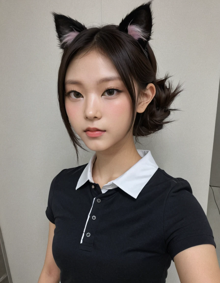 asian woman, korean idol, henley shirt, selfie, cat ears