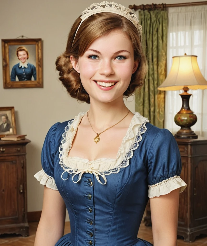 <lora:Sara_Raftery-SDXLe15:0.8> with a cute grin, 
full torso photo, photorealistic,
young beautiful (Sara_Raftery:1.1) dressed in period clothing from 1963