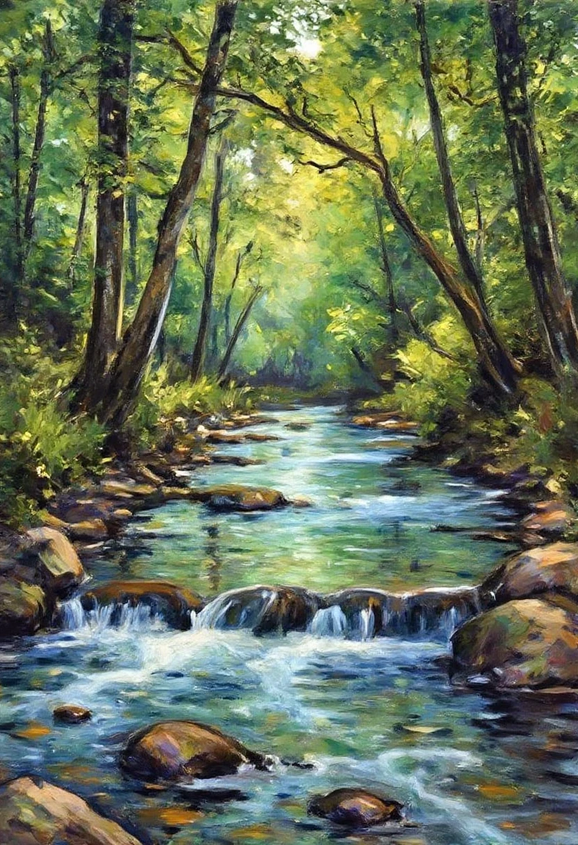 ImpressionistStrokes, River running through a large wood