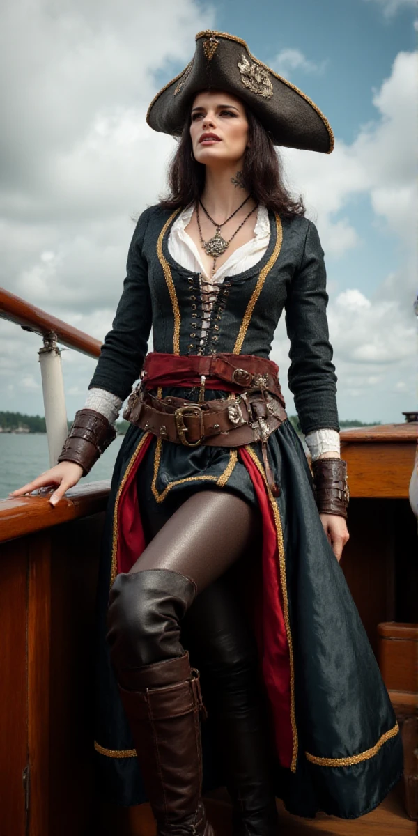 Clementine Delauney is dressed like a pirate on a boat   <lora:ClementineDelauney:0.9>