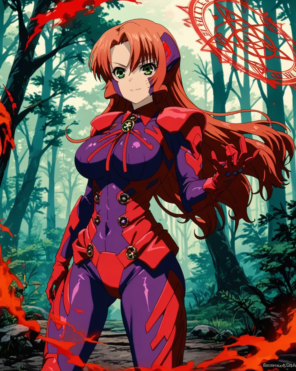 score_9,score_8_up,score_7_up,source_anime,
day,forest,
Rebecca_Randall,1girl,solo,large breasts,
pilot suit,
magic circles,magic circle,magic array,(Red energy around body),(red Aura),
looking_at_viewer,
standing,smile,<lora:Rebecca_Randall_PONY:1>,