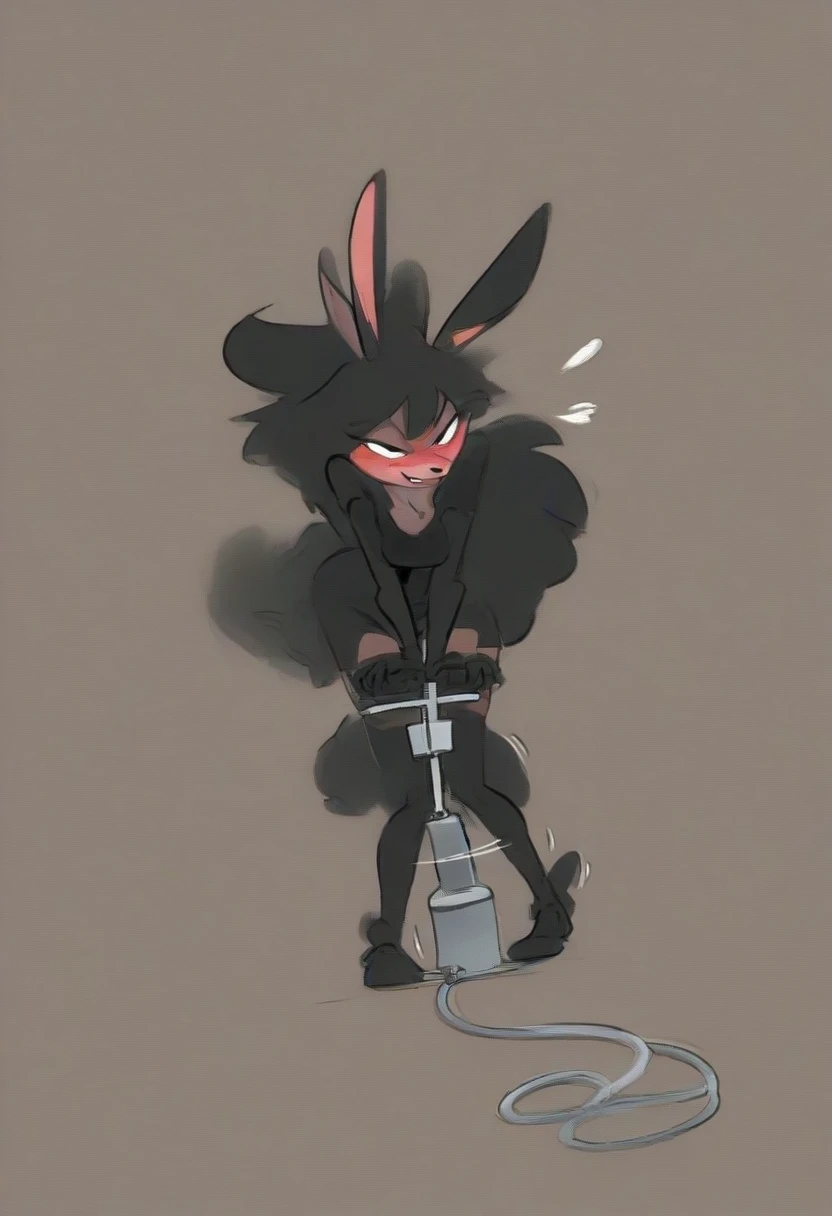 Masterpiece, best quality, Masterpiece, best quality, 1 woman , Black rabbit , furry , conjunctivitis , sly face , indifferent face , naked , thin , abdomen , big breasts , Long legs , Lie down on the floor. , Spread your legs , abandoned factory , at night