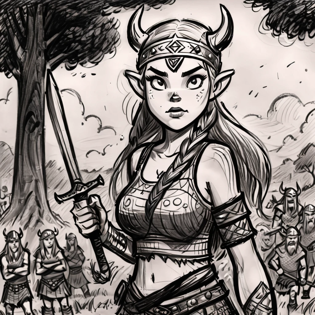 drawix18 girl viking warrior on the battlefield, black ink, very detailed <lora:drawix18:0.8>