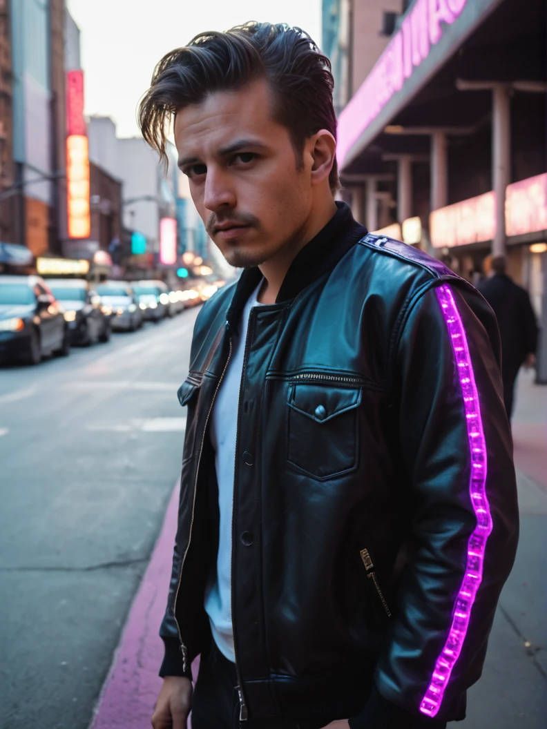 score_9, photo \(medium\), portrait, realistic style photo, male focus, medium shot, retro outfit, synthwave city in the back, synthpunk style, purple neon lights, high contrast, futuristic look   <lora:Latin_guy:0.65> Latin guy, elramostm, gay man <lora:Synthwave_Galaxy__Pony:0.9> synthwave-galaxy <lora:Photo Style SDXL_LoRA_20r_10e_22i_nr32_a16_Pony Diffusion V6 XL:0.35> realistic,